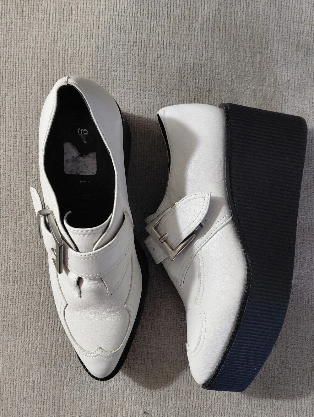 NEW Gianni Bini Yasmina White Leather Platform Monk Strap Creepers Size 5 Loafer